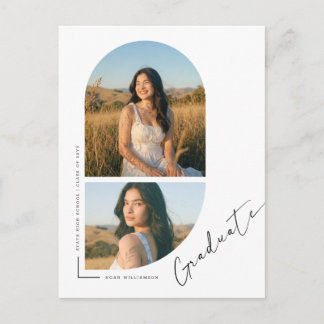 Graduation Photo Modern Black & White Announcement Postcard