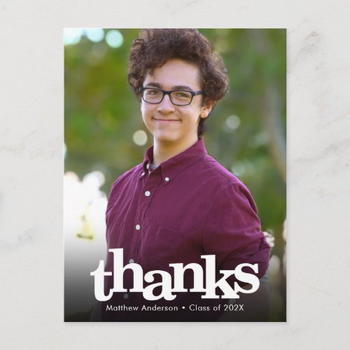 Graduation photo modern bold typography thank you postcard