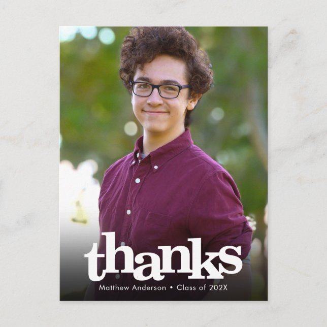 Graduation photo modern bold typography thank you postcard (Front)