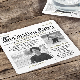 Graduation Photo Modern Cool Fun Facts Headlines Square Paper Coaster