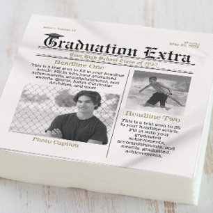 Graduation Photo Modern Cool Fun Facts Newspaper Napkins
