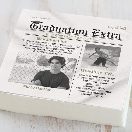 Graduation Photo Modern Cool Fun Facts Newspaper Napkins