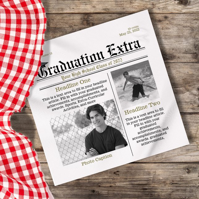 Graduation Photo Modern Cool Fun Facts Newspaper Napkins (Graduation newspaper custom napkin)