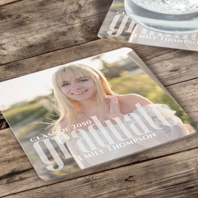 Graduation Photo Modern Elegant Minimalist Simple Square Paper Coaster