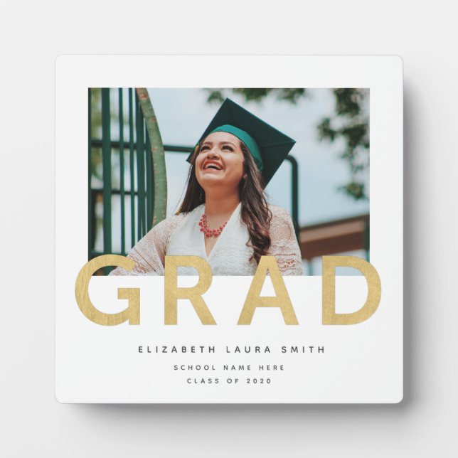 Graduation Photo Modern Gold Personalized Keepsake Plaque (Front)