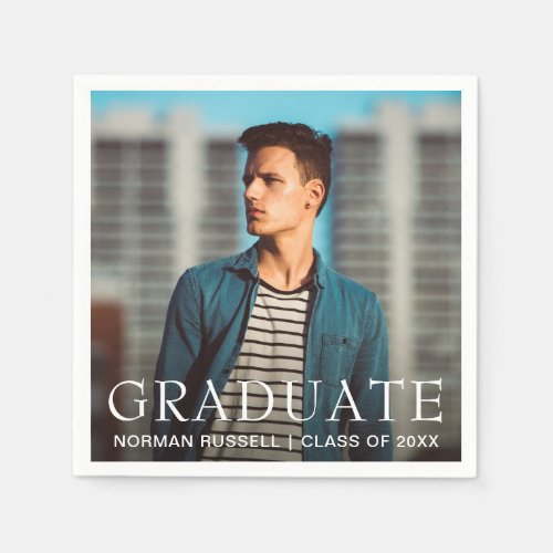 Graduation Photo Modern Graduate Bold Typography Napkins