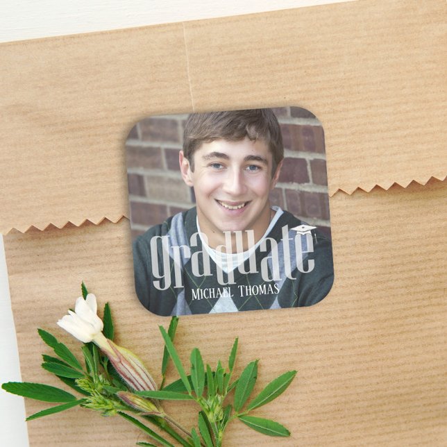 Graduation Photo Modern Minimalist Favor Label  (Creator Uploaded)