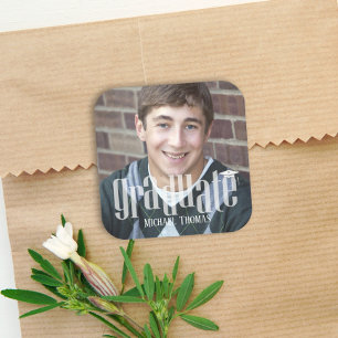Graduation Photo Modern Minimalist Favor Square Sticker