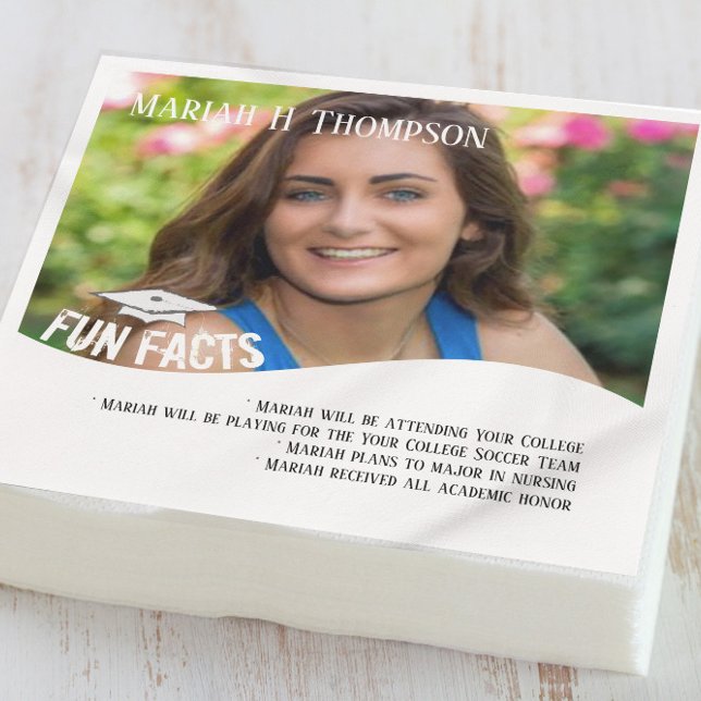 Graduation Photo Modern Minimalist Fun Facts Napkins (Creator Uploaded)
