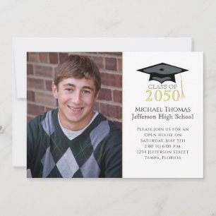 Graduation Photo Modern Minimalist Mortarboard  Invitation