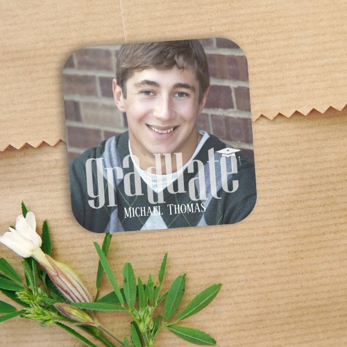 Graduation Photo Modern Minimalist Simple Grad Square Sticker