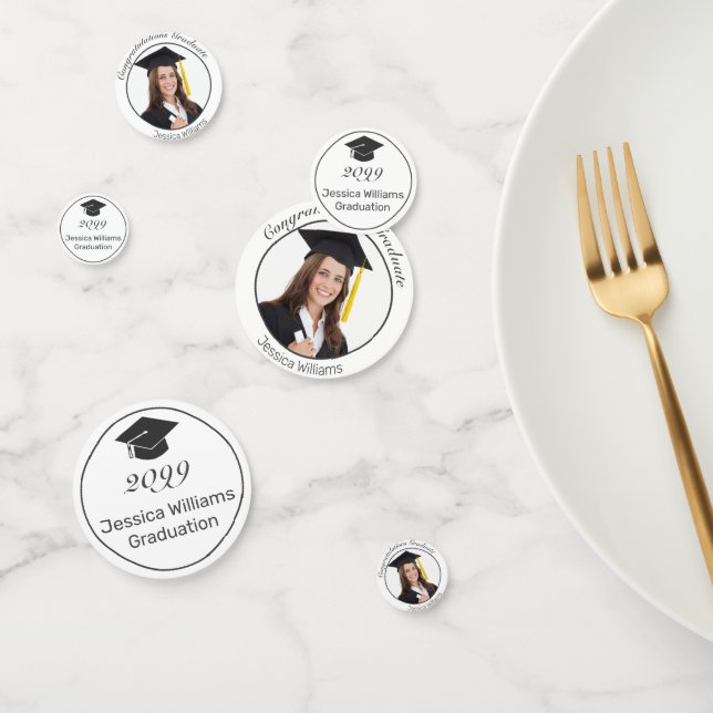 Graduation Photo Modern Minimalist White Black Confetti (Group)