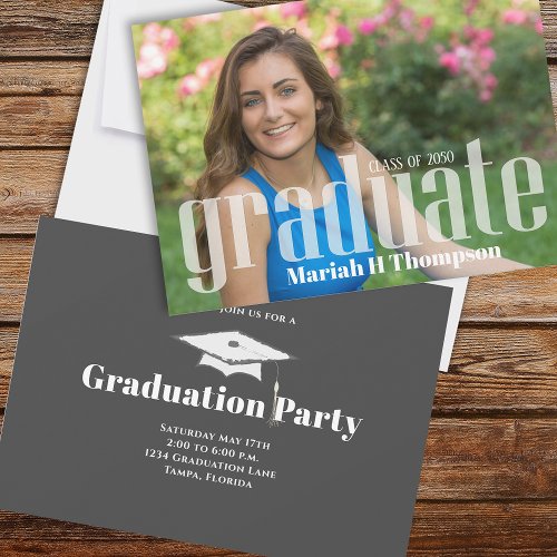 Graduation Photo Modern Mortarboard Minimalist Invitation