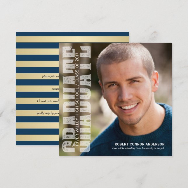 Graduation Photo Modern Text Overlay Party Invite (Front/Back)