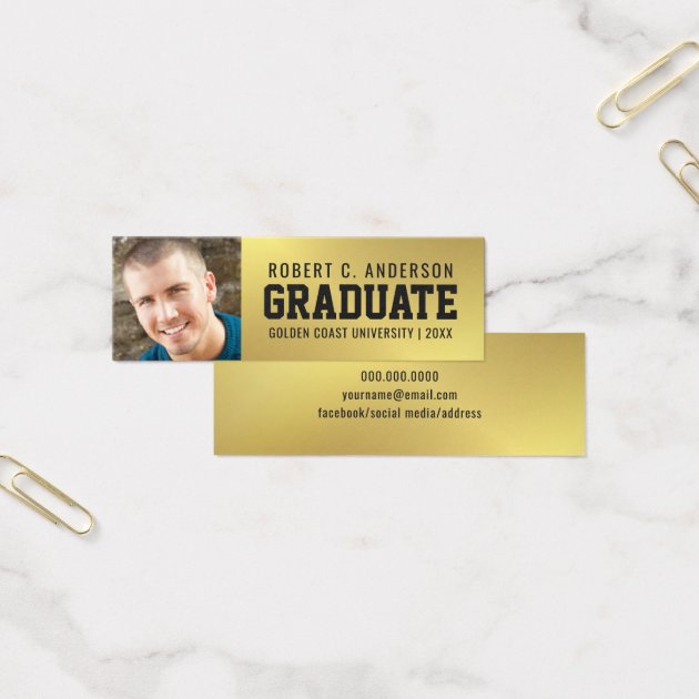 Graduation Photo Name Card Faux Gold Foil