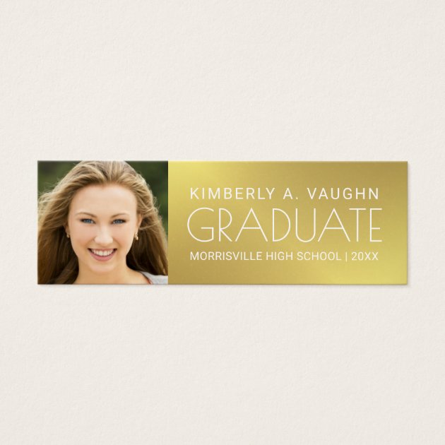 Graduation Photo Name Card Girl's Faux Gold Foil