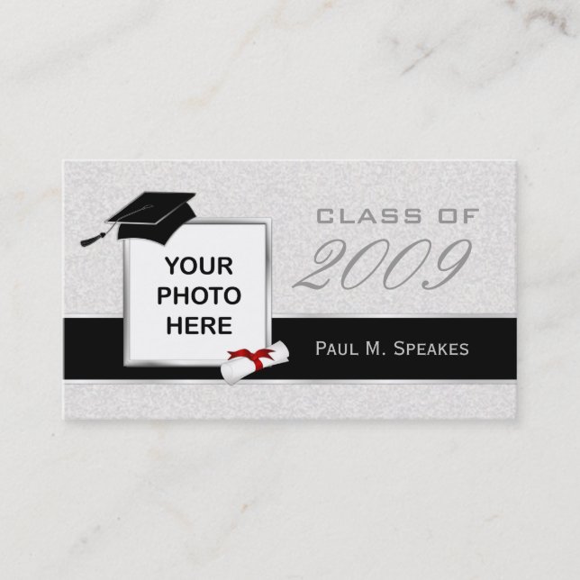 Graduation Photo Name Card - Gray and Black (Front)
