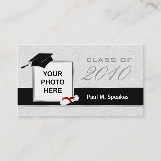Graduation Photo Name Card - Gray and Black (Front)