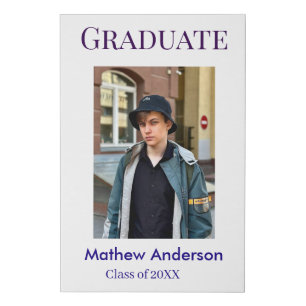 Graduation photo name class of 20XX blue simple bo Faux Canvas Print