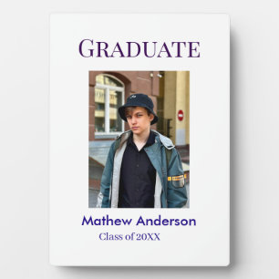 Graduation photo name class of 20XX blue simple bo Plaque