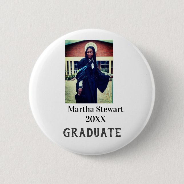 Graduation photo name year class university simple button (Front)