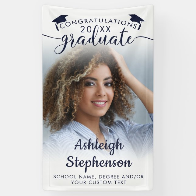 Graduation Photo Navy Blue Congrats Grad Script Banner (Vertical)
