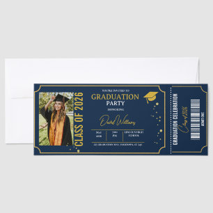 Graduation Photo Navy Blue Gold Announcement Raffle Tickets