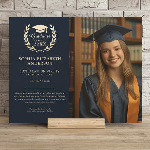 Graduation Photo Navy Blue Stylish Keepsake Memory Wood Wall Art