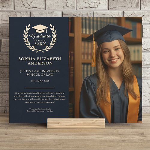 Graduation Photo Navy Blue Stylish Keepsake Memory
