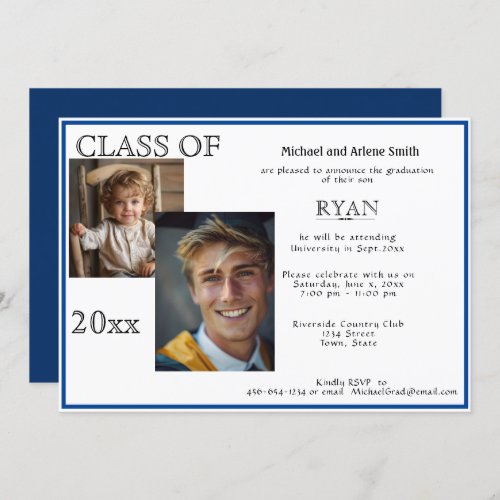 Graduation Photo Navy Blue  White   Invitation