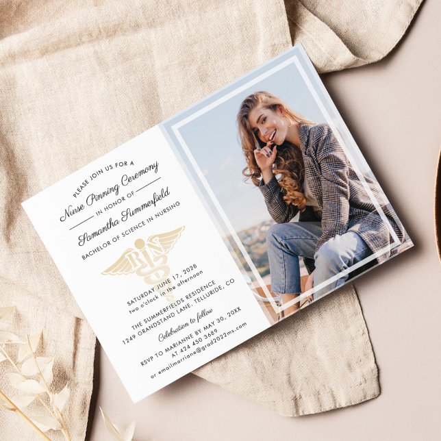Graduation Photo Nurse Pinning Ceremony Invitation (Photo Graduation Nurse Pinning Ceremony 2024 Party Invitation)