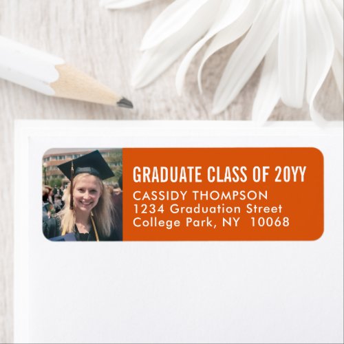 Graduation Photo Orange and White Return Address Label