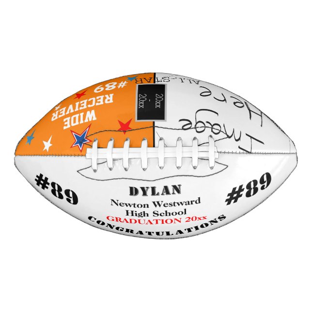 Graduation Photo Orange School Team Name Football (Front)