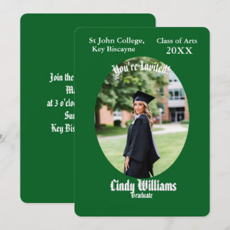 Graduation photo party invitation green oval frame