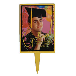 Graduation Photo Personalized Black and Gold Cake Topper