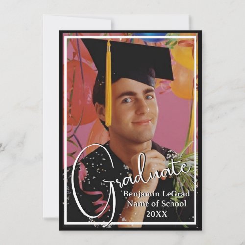 Graduation Photo Personalized Note Black and White Invitation