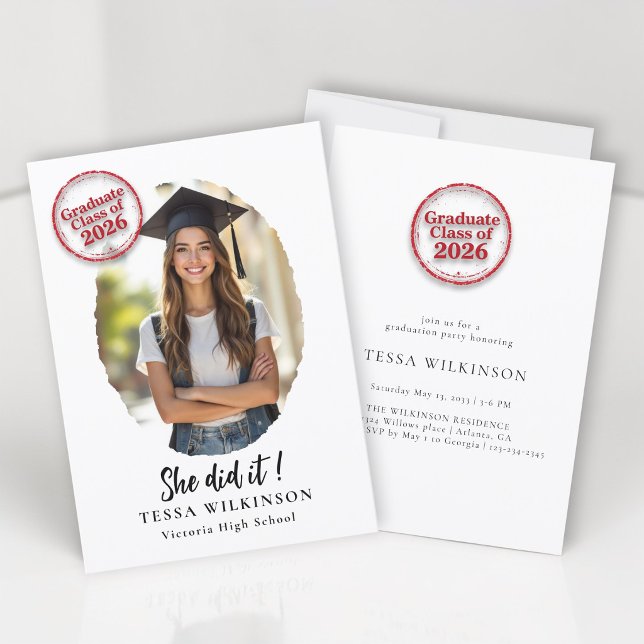 Graduation Photo Portrait Class of 2026  Invitation (Creator Uploaded)
