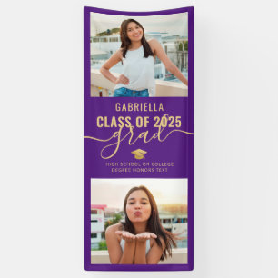 Graduation Photo Purple and Gold Elegant Banner