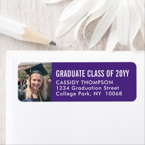 Graduation Photo Purple and White Return Address Label