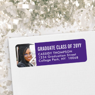 Graduation Photo Purple and White Return Address Label