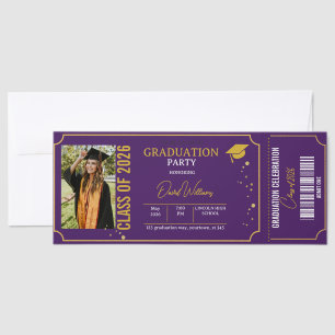 Graduation Photo Purple & Gold Announcement Party Raffle Tickets