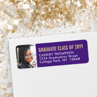 Graduation Photo Purple Gold White Return Address Label