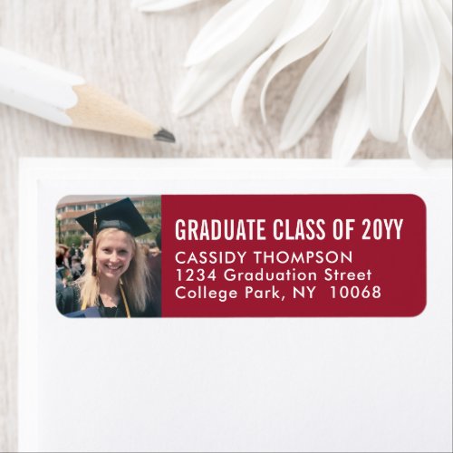 Graduation Photo Red and White Return Address Label