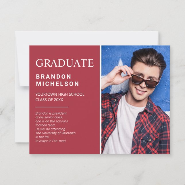 Graduation Photo Red Announcement Party Invitation (Front)