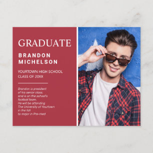 Graduation Photo Red Announcement Party Invitation