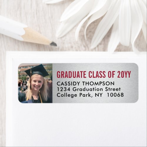 Graduation Photo Red Black  Silver Return Address Label