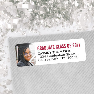 Graduation Photo Red Black & White Return Address Label