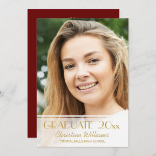 Graduation Photo Red Gold Script 2023 Grad Party Invitation