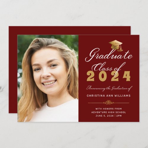 Graduation Photo Red Gold Script  Class of 2023 Announcement