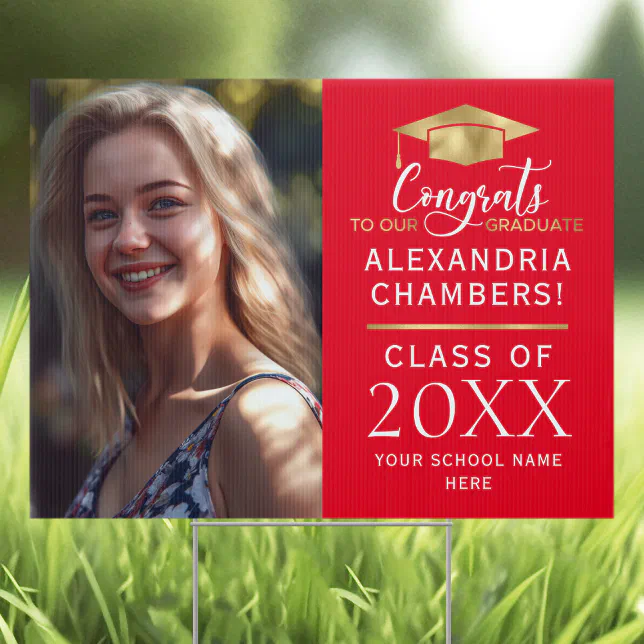 Graduation Photo Red Gold Yard Sign | Zazzle